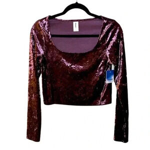 Abound Velvet Long Sleeve Crop Top-Burgundy, M, NWT